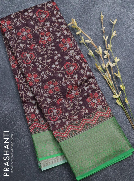 Semi chanderi saree wine shade and green with allover prints and banarasi style border - - {{ collection.title }} by Prashanti Sarees