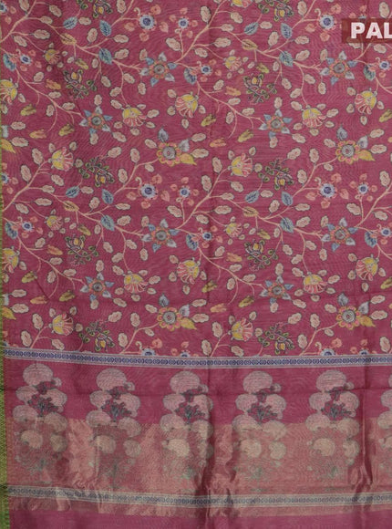 Semi chanderi saree wine shade and green with allover prints and banarasi style border - - {{ collection.title }} by Prashanti Sarees