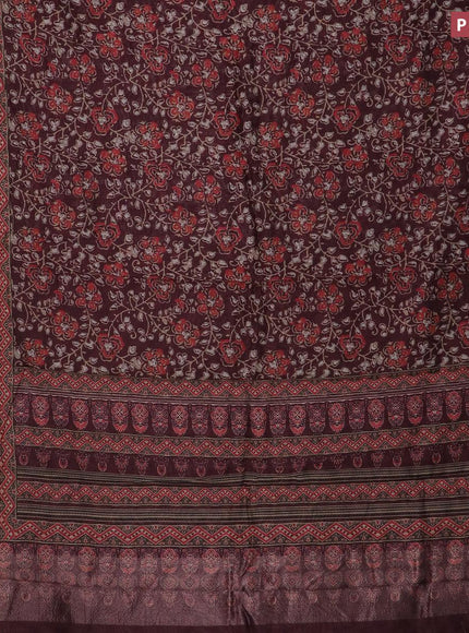 Semi chanderi saree wine shade and green with allover prints and banarasi style border - - {{ collection.title }} by Prashanti Sarees