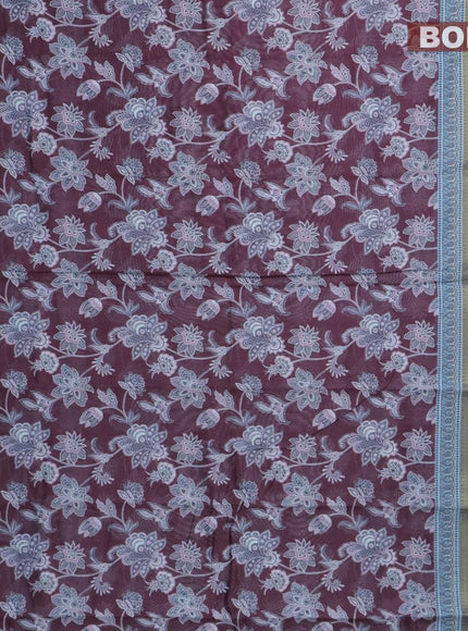 Semi chanderi saree wine shade and grey with allover prints and banarasi style border - - {{ collection.title }} by Prashanti Sarees