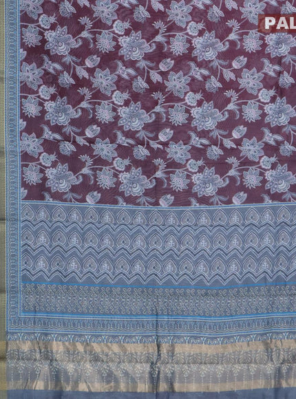 Semi chanderi saree wine shade and grey with allover prints and banarasi style border - - {{ collection.title }} by Prashanti Sarees