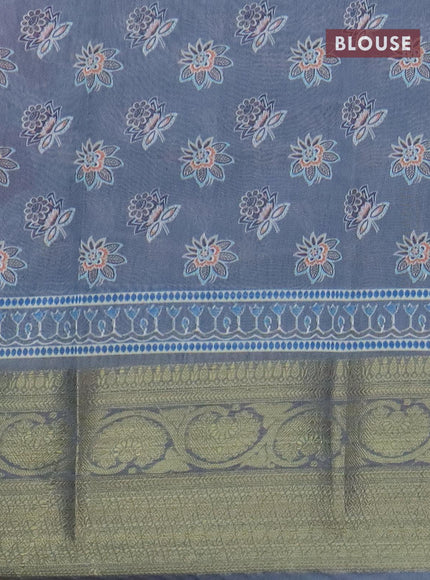 Semi chanderi saree wine shade and grey with allover prints and banarasi style border - - {{ collection.title }} by Prashanti Sarees