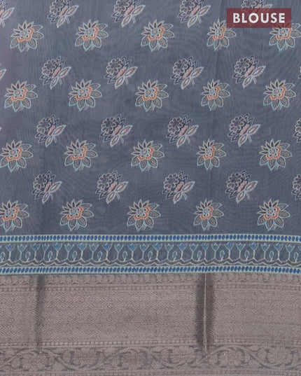 Semi chanderi saree wine shade and grey with allover prints and banarasi style border - - {{ collection.title }} by Prashanti Sarees