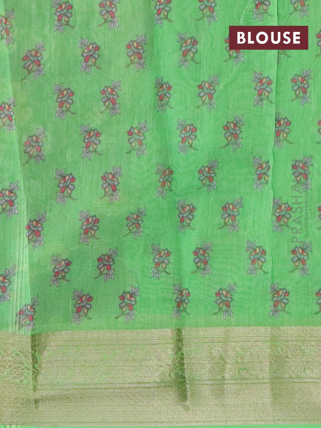 Semi chanderi saree wine shade and light green with allover floral prints and banarasi style border - {{ collection.title }} by Prashanti Sarees
