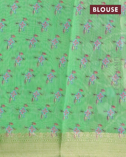 Semi chanderi saree wine shade and light green with kalamkari prints and banarasi style border - {{ collection.title }} by Prashanti Sarees