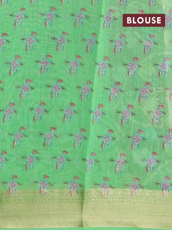 Semi chanderi saree wine shade and light green with kalamkari prints and banarasi style border - {{ collection.title }} by Prashanti Sarees
