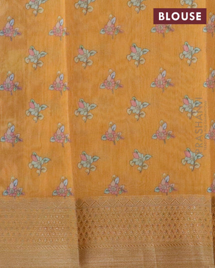Semi chanderi saree wine shade and yellow with kalamkari prints and banarasi style border - {{ collection.title }} by Prashanti Sarees