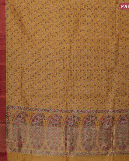 Semi chanderi saree yellow and pink with allover butta prints and banarasi style border - - {{ collection.title }} by Prashanti Sarees