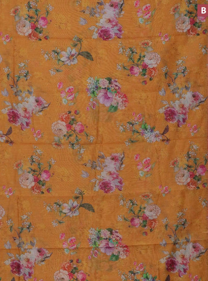 Semi chanderi saree yellow and pink with allover floral prints and banarasi style border - - {{ collection.title }} by Prashanti Sarees