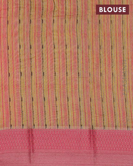 Semi chanderi saree yellow and pink with allover prints and banarasi style border - - {{ collection.title }} by Prashanti Sarees