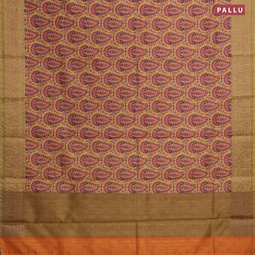 Semi chanderi saree yellow shade with allover prints and banarasi style border - - {{ collection.title }} by Prashanti Sarees