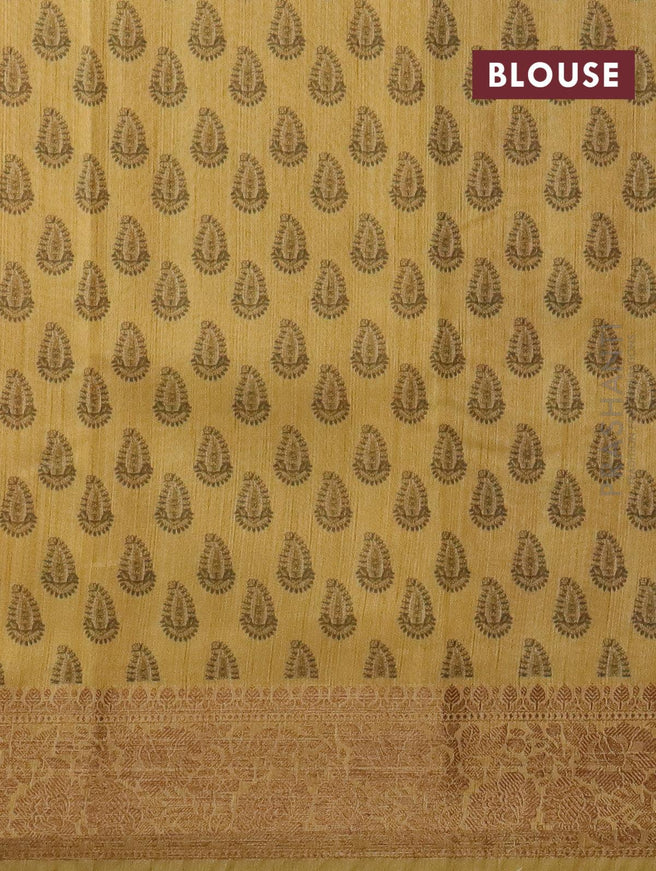 Semi chanderi saree yellow shade with allover prints and banarasi style border - - {{ collection.title }} by Prashanti Sarees