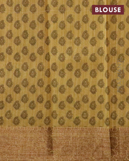 Semi chanderi saree yellow shade with allover prints and banarasi style border - {{ collection.title }} by Prashanti Sarees