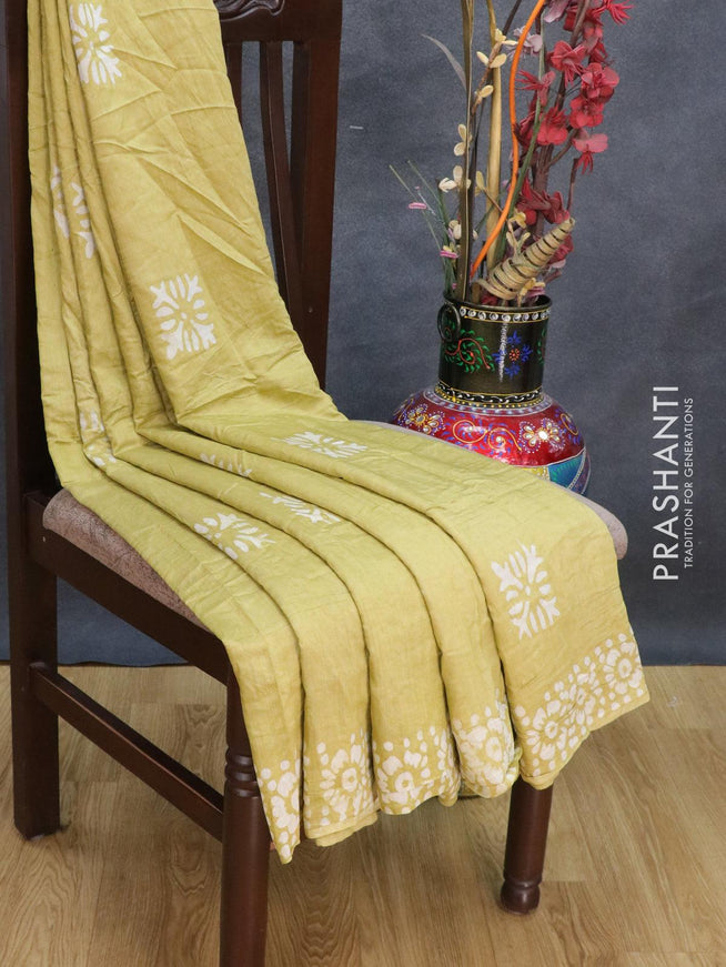 Semi Chanderi saree yellow shade with batik prints - {{ collection.title }} by Prashanti Sarees