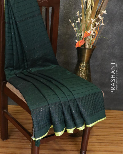 Semi chiffon saree bottle green and lime green with allover sequin work - {{ collection.title }} by Prashanti Sarees
