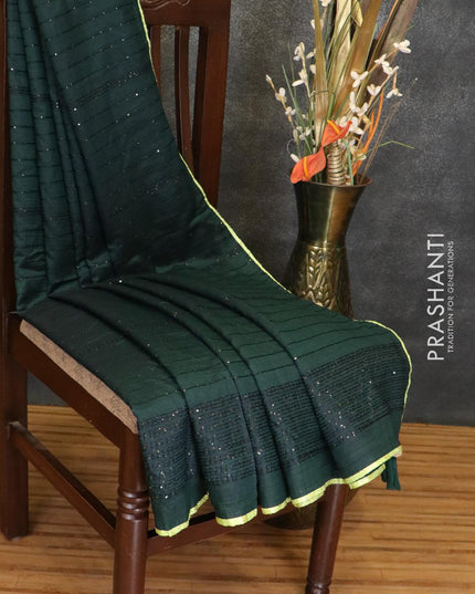 Semi chiffon saree bottle green and lime green with allover sequin work - {{ collection.title }} by Prashanti Sarees