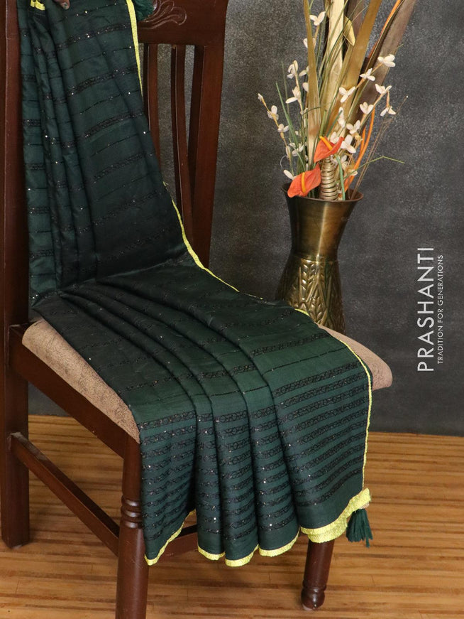 Semi chiffon saree bottle green and lime yellow with allover sequin work - {{ collection.title }} by Prashanti Sarees