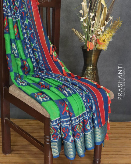 Semi chiffon saree green and blue with allover ikat butta prints and zari woven border - {{ collection.title }} by Prashanti Sarees