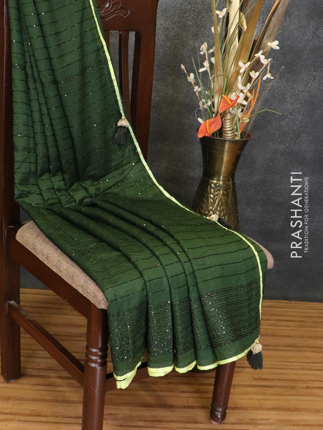Semi chiffon saree green and lime green with allover sequin work - {{ collection.title }} by Prashanti Sarees