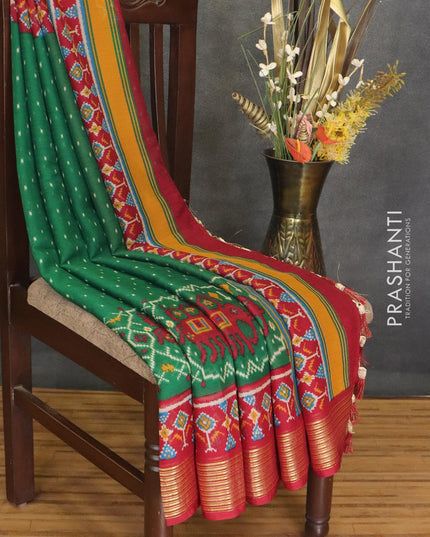 Semi chiffon saree green and maroon with allover prints and zari woven border - {{ collection.title }} by Prashanti Sarees