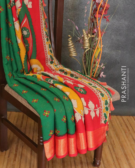 Semi chiffon saree green and red with allover butta prints and zari woven border - {{ collection.title }} by Prashanti Sarees