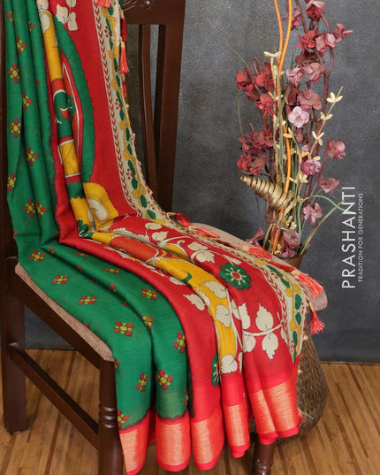 Semi chiffon saree green and red with butta prints and zari woven border - LBZ0955 - {{ collection.title }} by Prashanti Sarees