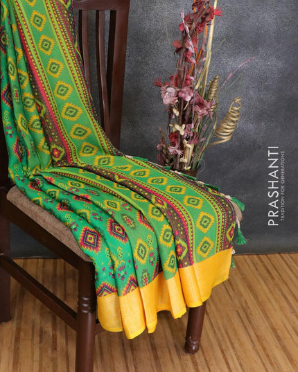 Semi chiffon saree green and yellow with allover prints and zari woven border - {{ collection.title }} by Prashanti Sarees