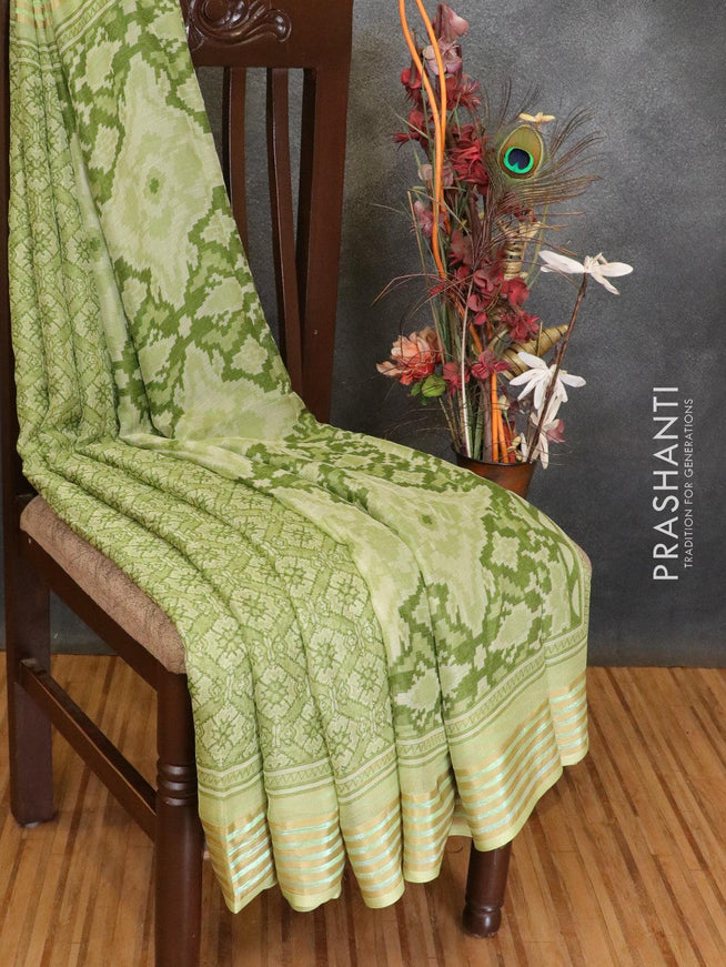 Semi chiffon saree green shade with allover prints and zari woven border - {{ collection.title }} by Prashanti Sarees