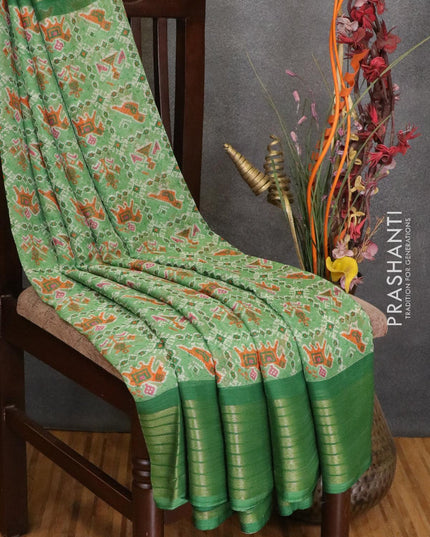 Semi chiffon saree green with allover prints and zari woven border - LBZ1015 - {{ collection.title }} by Prashanti Sarees