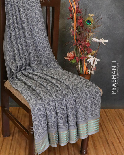 Semi chiffon saree grey with allover prints and zari woven border - {{ collection.title }} by Prashanti Sarees
