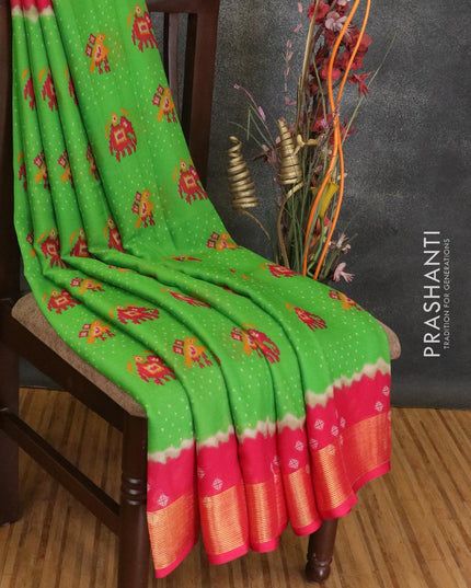 Semi chiffon saree light green and pink with allover ikat butta prints and zari woven border - {{ collection.title }} by Prashanti Sarees