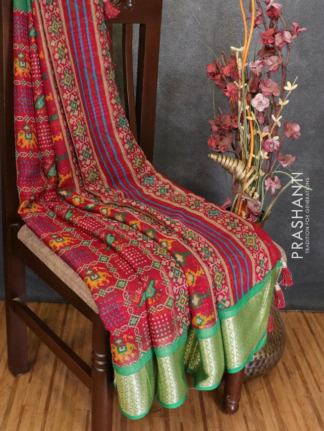 Semi chiffon saree maroon and green with allover prints and zari woven border - LBZ1004 - {{ collection.title }} by Prashanti Sarees