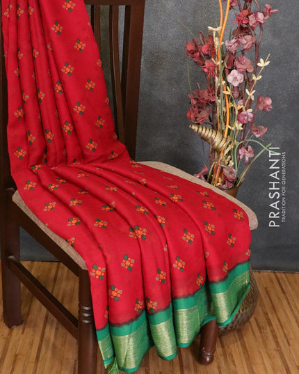 Semi chiffon saree maroon and green with butta prints and zari woven border - LBZ0997 - {{ collection.title }} by Prashanti Sarees