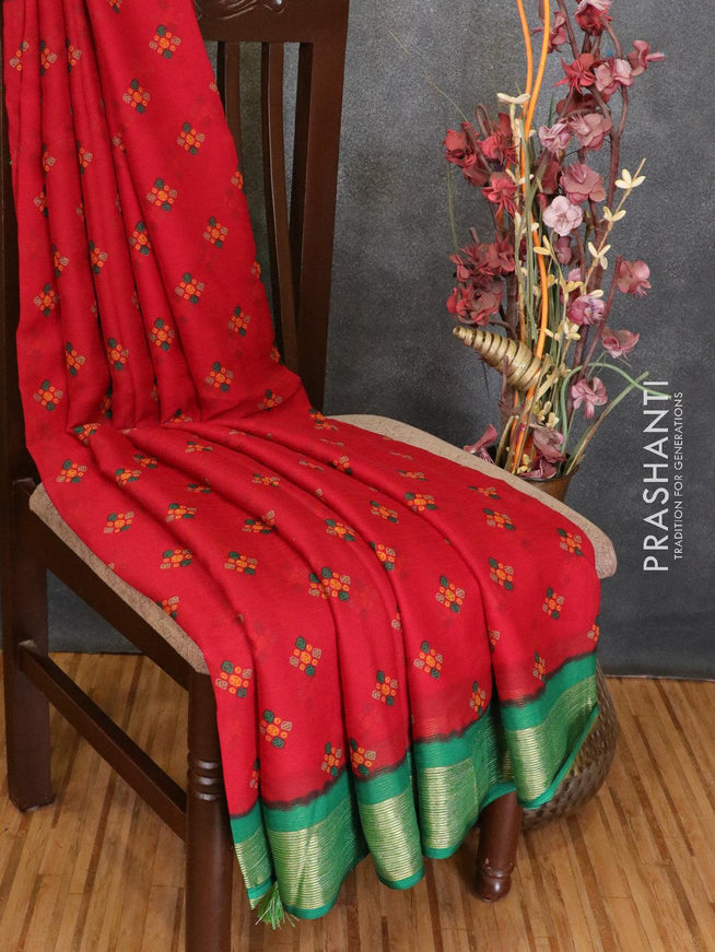 Semi chiffon saree maroon and green with butta prints and zari woven border - LBZ0997 - {{ collection.title }} by Prashanti Sarees