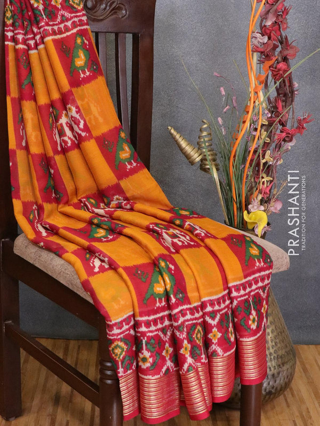 Semi chiffon saree mustard and maroon with allover prints and zari woven border - LBZ0953 - {{ collection.title }} by Prashanti Sarees