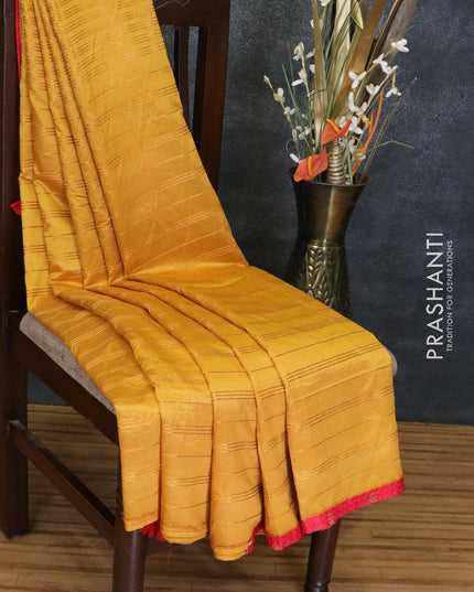 Semi chiffon saree mustard yellow and red with allover sequin work - {{ collection.title }} by Prashanti Sarees