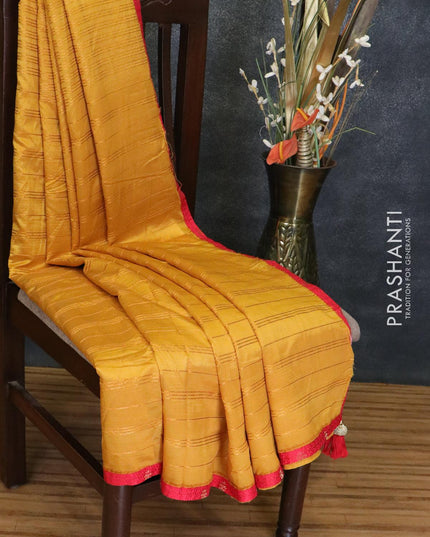 Semi chiffon saree mustard yellow and red with allover sequin work - {{ collection.title }} by Prashanti Sarees