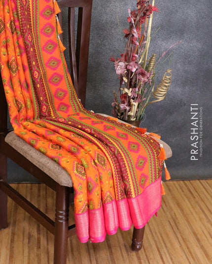 Semi chiffon saree orange and pink with allover prints and zari woven border - {{ collection.title }} by Prashanti Sarees