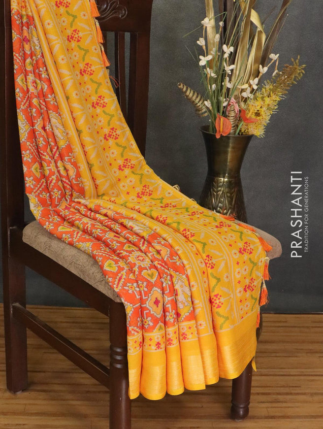 Semi chiffon saree orange and yellow with allover ikat prints and zari woven border - {{ collection.title }} by Prashanti Sarees