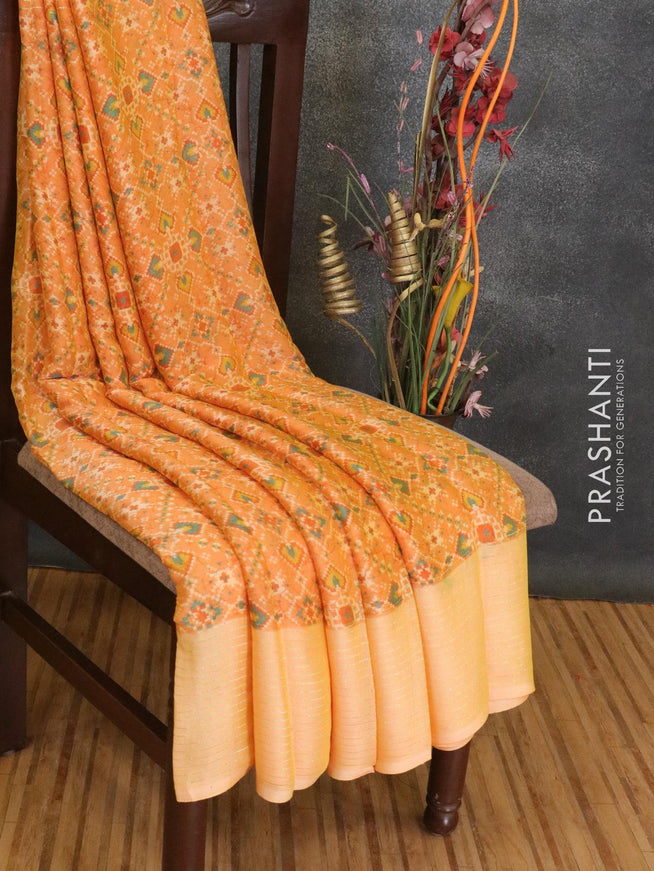 Semi chiffon saree pale orange and peach with allover prints and woven border - {{ collection.title }} by Prashanti Sarees