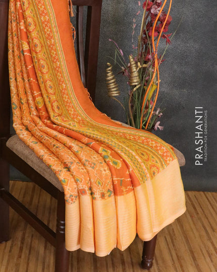 Semi chiffon saree pale orange and peach with allover prints and woven border - {{ collection.title }} by Prashanti Sarees
