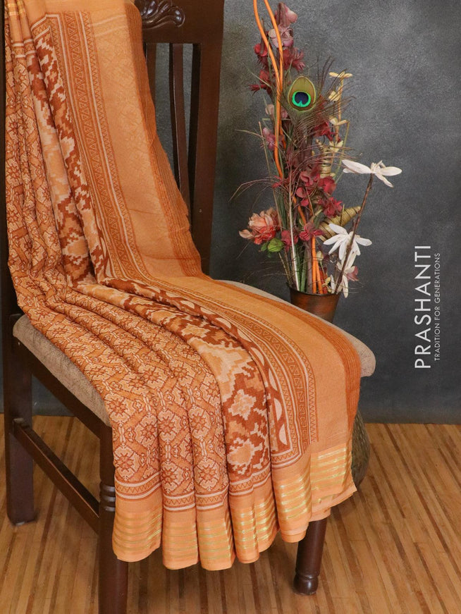 Semi chiffon saree pastel brown with allover prints and zari woven border - {{ collection.title }} by Prashanti Sarees