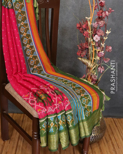 Semi chiffon saree pink and green with allover prints and zari woven border - LBZ0983 - {{ collection.title }} by Prashanti Sarees
