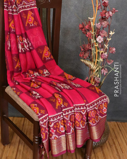 Semi chiffon saree pink and magenta with allover prints and zari woven border - LBZ0950 - {{ collection.title }} by Prashanti Sarees