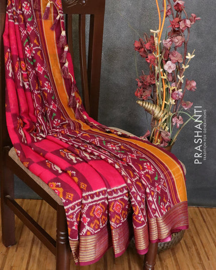 Semi chiffon saree pink and magenta with allover prints and zari woven border - LBZ0950 - {{ collection.title }} by Prashanti Sarees