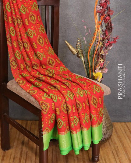 Semi chiffon saree red and green with allover prints and zari woven border - LBZ0999 - {{ collection.title }} by Prashanti Sarees