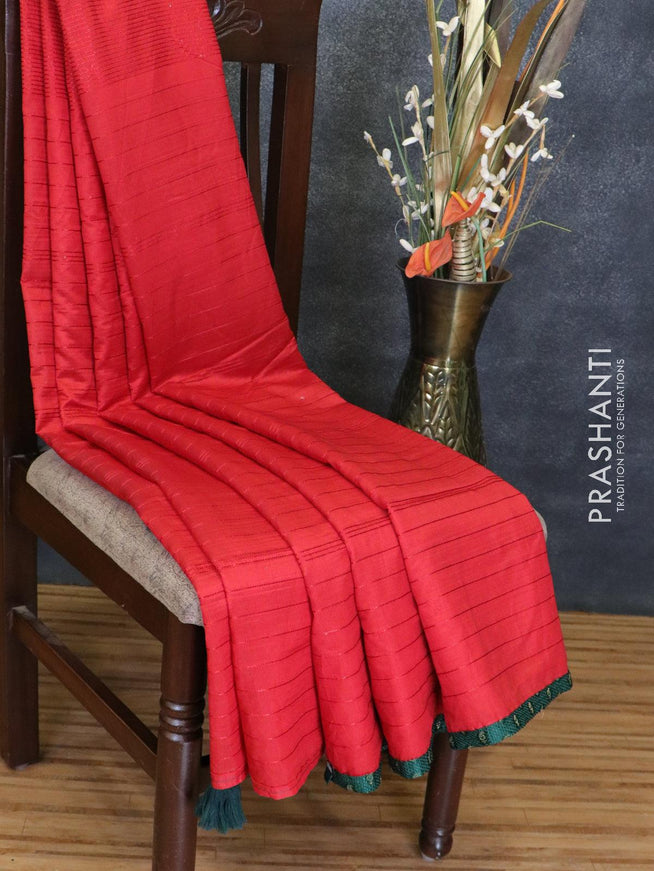 Semi chiffon saree red and green with allover sequin work - {{ collection.title }} by Prashanti Sarees