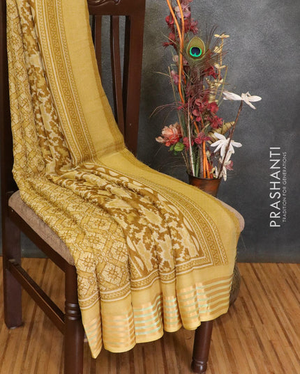 Semi chiffon saree yellow shade with allover prints and zari woven border - {{ collection.title }} by Prashanti Sarees