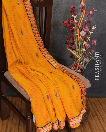 Semi chiffon saree yellow with allover prints and woven border - {{ collection.title }} by Prashanti Sarees