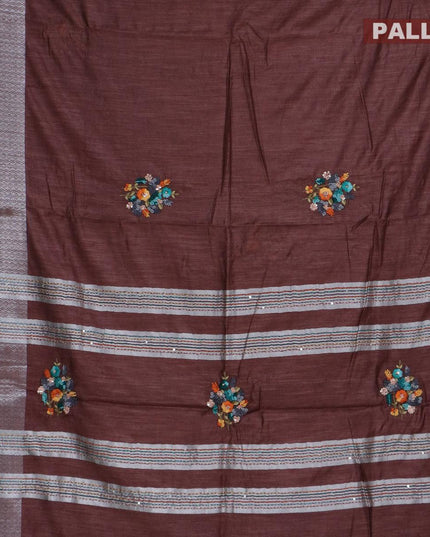 Semi cotton saree brown shade with embroidery work - {{ collection.title }} by Prashanti Sarees